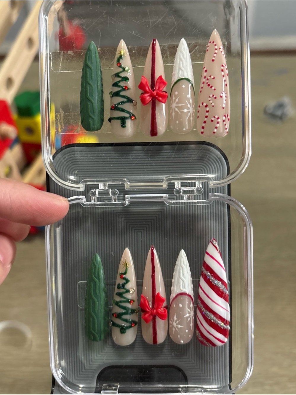 Custom made by myself Holiday Press-On Nail Set in Green, Red, White